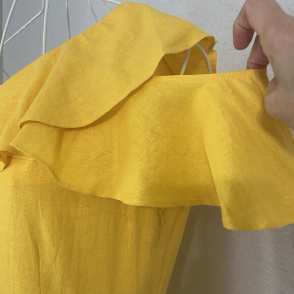 A New Day Dress Women 14 Yellow Linen Ruffle Darts 1 Shoulder Party Salsa NWT - Picture 8 of 15